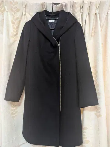 후드 부착 울 코트 네이비