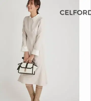 CELFORD 옷깃 레이스 머메이드 플레어 원피스 36