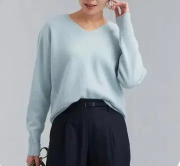 미사용 새상품 그린 라벨 릴랙싱 울 V넥 니트 라이트 블루