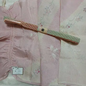 핑크 계열 꽃무늬 오비 장식 천, 오비 고정 띠 세트