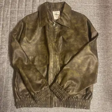 더블 포켓 빈티지 오버 사이즈 인조 가죽 블루종