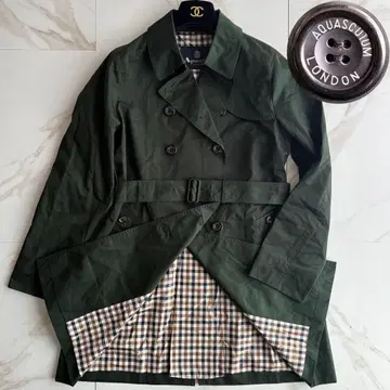 택 포함 미사용 아쿠아 스큐텀 트렌치코트 벨트 포함 그린 L 사이즈