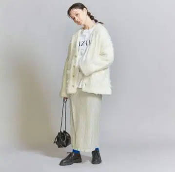 BEAUTY&YOUTH 벨로아 플리츠 롱 스커트 라이트 그레이 M