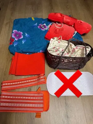 꽃무늬 유카타 오비 바구니 세트