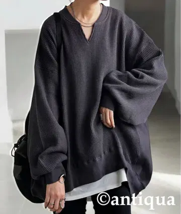 antiqua 카프탄 와플 상의 흑먹색