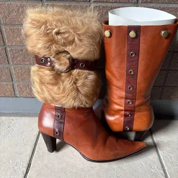 퍼 포함 2way 롱 부츠 가죽 일본제 카멜 기한 한정 가격 인하