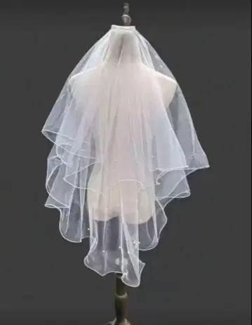 2층 웨딩 베일 펄 비즈 포함