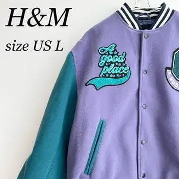 H&M 아플리케 바시티 자켓 바시티 자켓 자수 그린&퍼플 남녀 공용