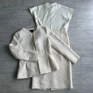 Demi-Luxe 화이트 트위드 정장 세트 세레모니 36