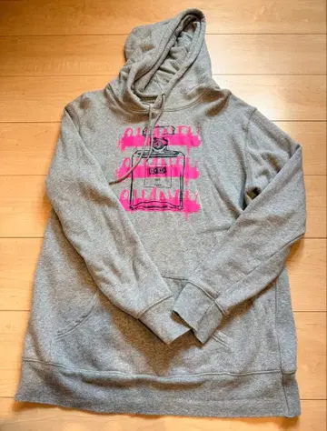 Kare/ME 카미 그레이 후드 부착 후드티 핑크 프린트