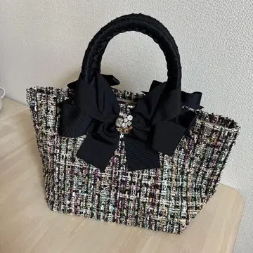 Lecreative 리본 포함 트위드 토트백