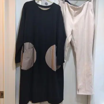 2점 세트 APAISER 롱 원피스 튜닉 핑크 팬츠 LL