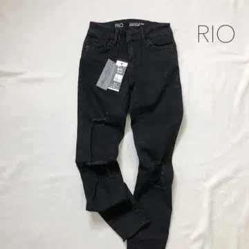 RIO 블랙 스키니 데님 데미지 가공