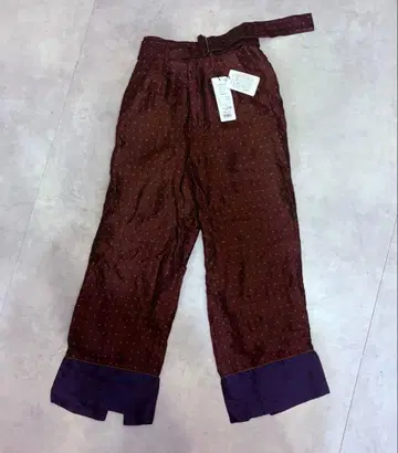 도트 무늬 와이드 팬츠 브라운