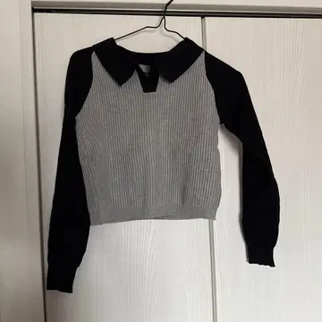 리브 크롭 스웨터 그레이 블랙 한국 패션