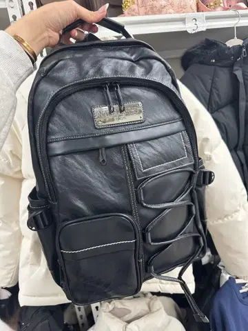 블랙 합성 피혁 럭색/백팩