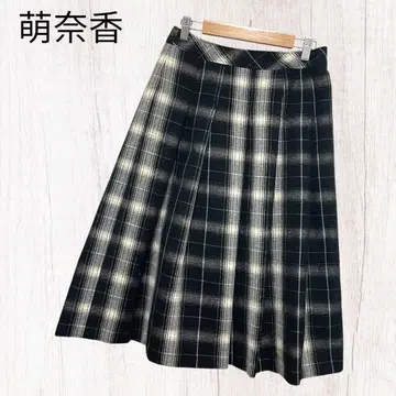 [모나카] 체크 무늬 스커트 (M) 사이드 지퍼 플리츠 일본제 울 모테