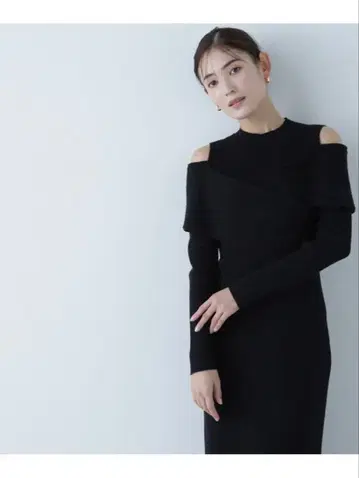 NATURAL BEAUTY BASIC 오프숄더 레이어드 니트 원피스