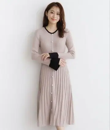 index [ 미인백화 게재 ] 펄 디자인 투톤 니트 원피스