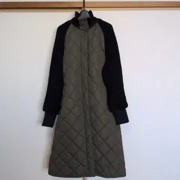 [컨디션 최상] 올리브 그린 퀼팅 롱 코트