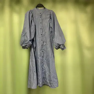 스트라이프 벌룬 슬리브 롱 원피스