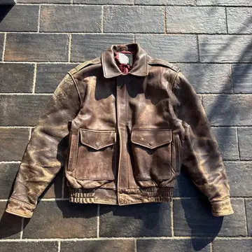 90s 레더 재킷 A-2 빈티지 구제 의류 브라운 천연 가죽