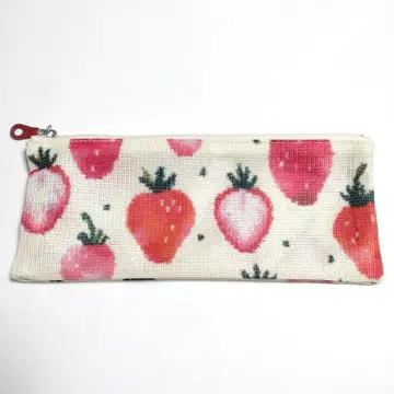LOVERARY 스트로베리 도트 펜 케이스형 파우치 딸기 패턴 메쉬 소재