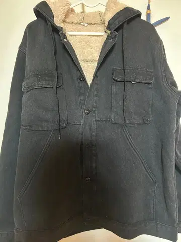 블랙 데님 자켓 플리스 라이닝