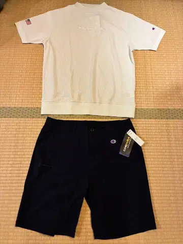 Champion 속건성 숏 슬리브 모크넥 셔츠, 숏팬츠 세트