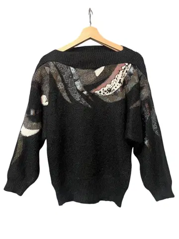 구제샵 구매! 빈티지 패치워크 디자인 모헤어 니트 블랙 개성있는