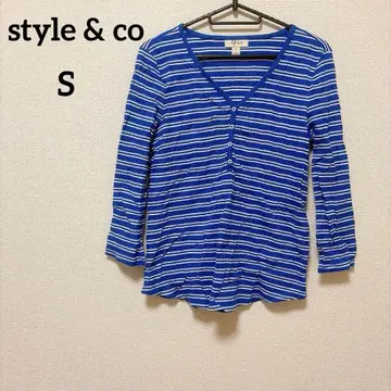 style & co [ S ] 파랑과 화이트 스트라이프 V넥 셔츠 티셔츠