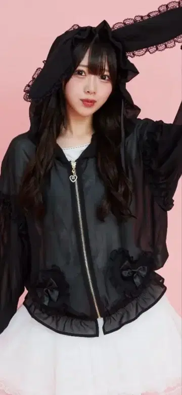 시크릿허니 토끼 귀 프릴 쉬폰 후드티