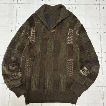 하프 지퍼 디자인 니트 올 패턴 절개 입체 편직 빈티지풍