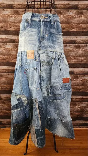 데님 리메이크 맥시 길이 롱 스커트