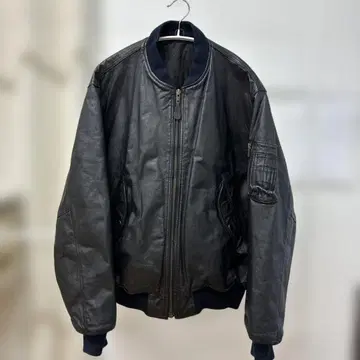 [ 천연 가죽 ] 가죽 봄버 자켓 블랙 XL