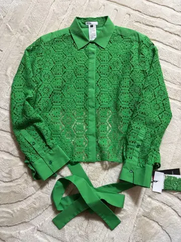 더블 스탠다드 클로징 그린 레이스 셔츠 백리본