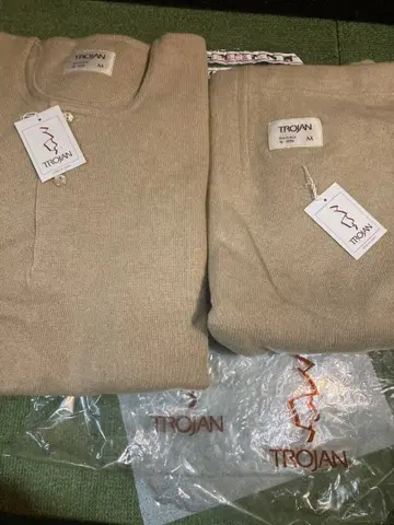 미사용 보관품 트로잔 고급 신사 내의 캐시미어 혼방 긴팔 셔츠 긴바지 M