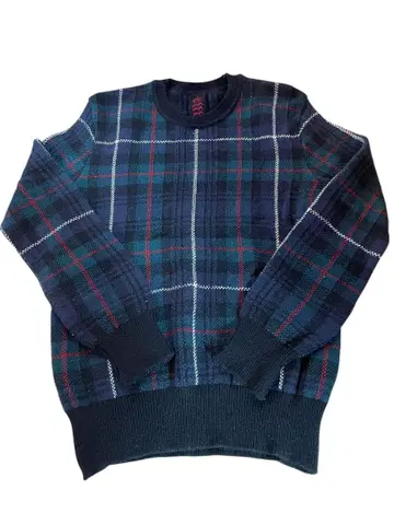 울 니트 스웨터 M 사이즈 체크 무늬 네이비 겨울 상품 남성용 방한