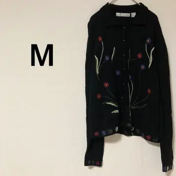 레어 니트 가디건 [ M ] 겉옷 블랙 개성있는 플라워 자수