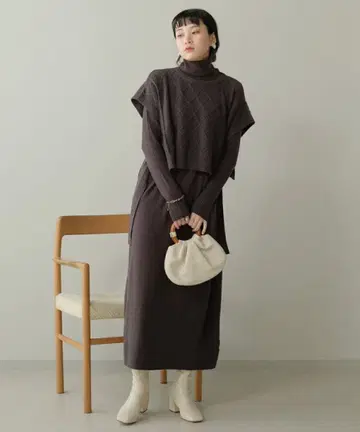 택 포함 새상품 CCL 케이블 탑 & 터틀 니트 원피스 세트