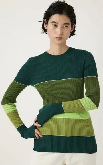 nagonstans 리브 니트 그린 보더