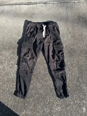 블랙 카고 팬츠 허리밴딩