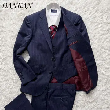 3피스 DANKAN 오더 수트 네이비 스트라이프 패턴 2