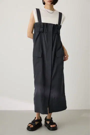 [ crie conforto ] 2WAY 카고 오버롤 스커트 C.GRY