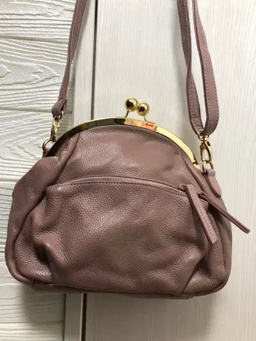 핑크 가죽 가마구치 숄더백