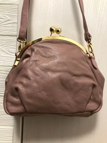 핑크 가죽 가마구치 숄더백