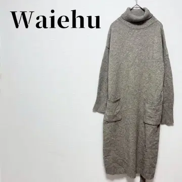 Waiehu 터틀 니트 원피스 허리 마크 포켓 부착 체형 커버