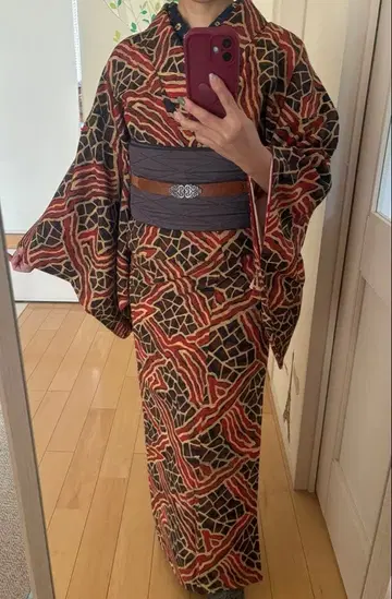 새상품급 순수 실크 코몬 이중 기모노