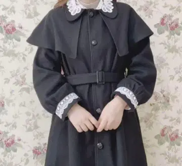 시마무라 maki melume 케이프 부착 코트 레이스 옷깃 블랙