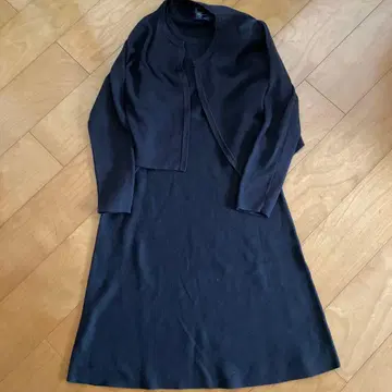 랜즈엔드 네이비 컬러 코튼 니트 원피스 & 가디건 세트